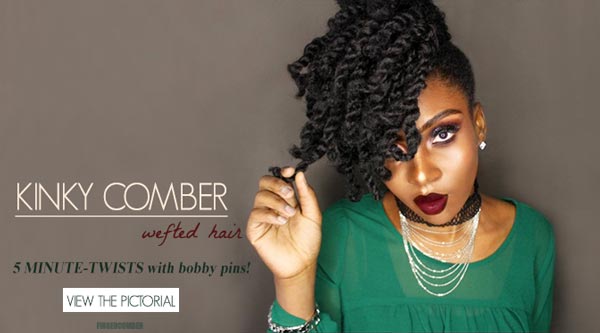 KINKY COMBER Wefted Hair -5 MINUTE-TWISTS with bobby pins